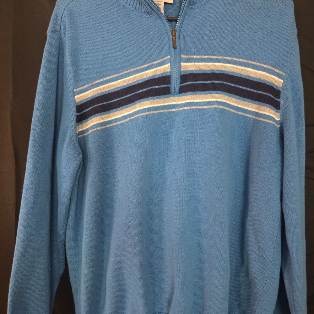 Sun River Mens Quarter Zip Soft Knit Blue Stripe Sweater Size Large - Picture 2 of 6